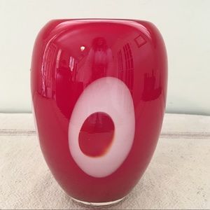 THICK Quality Glass Vase Red White Accent MOD